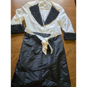 Simply Devine Vintage 3D Ball Embellished Evening Coat Dress Ivory Black Size 10
